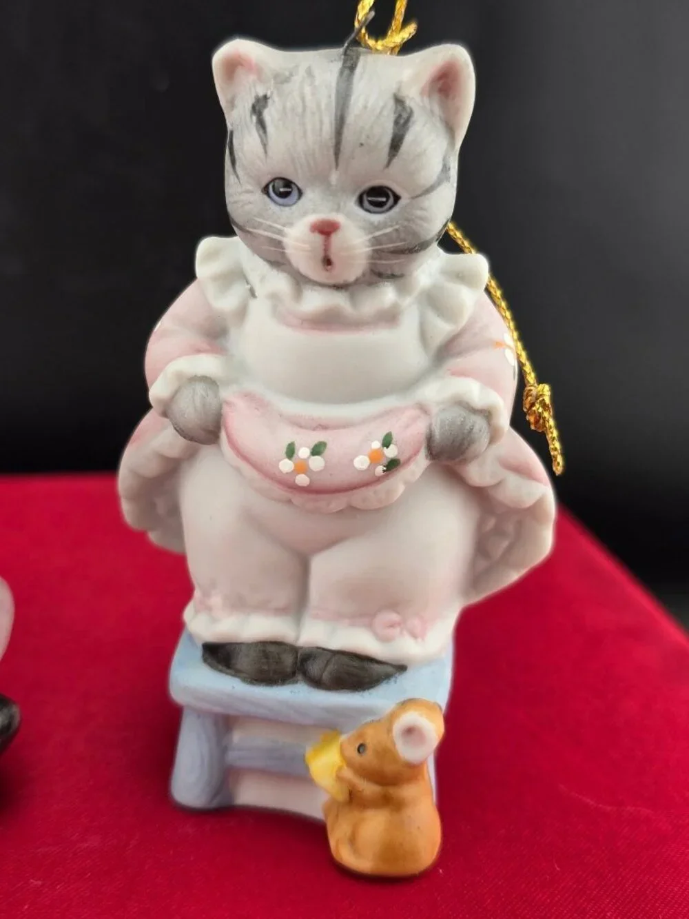 Kitty Cucumber Figurine Set Of 2 - 1988 B. Shackman - Porcelain Cat Ornaments